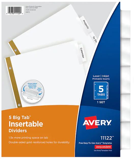Dividers, 5 Tab, Clear Insertable