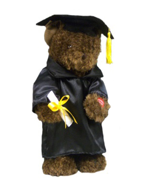 Dark Brown Singing Graduation Bears W/ Cap & Gown