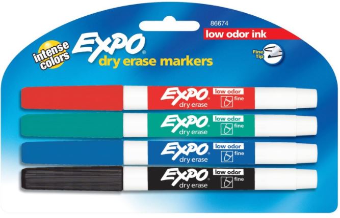 Dry Erase Markers, Asst Colors, Thin