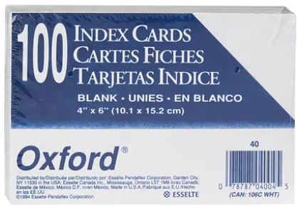 Index Cards, Blank, 4 X 6