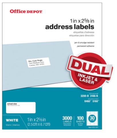 Labels, Address, White 1 X 2 5/8