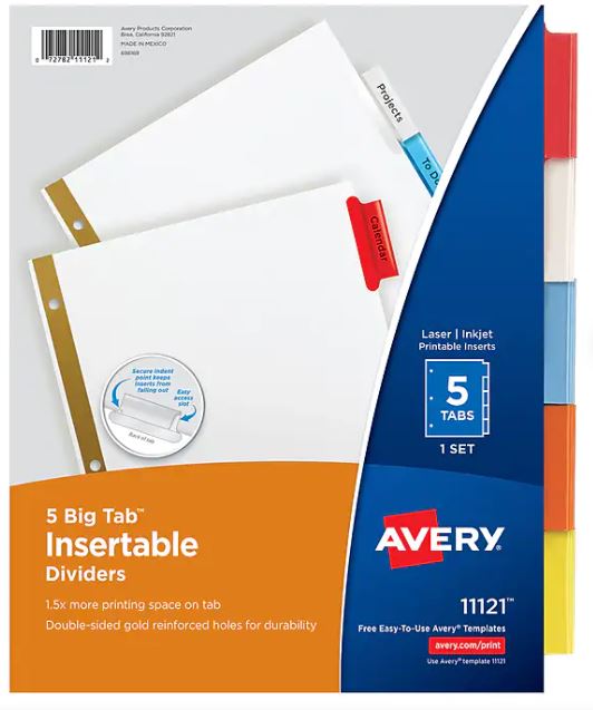 Dividers, 5 Tab, Color Insertable