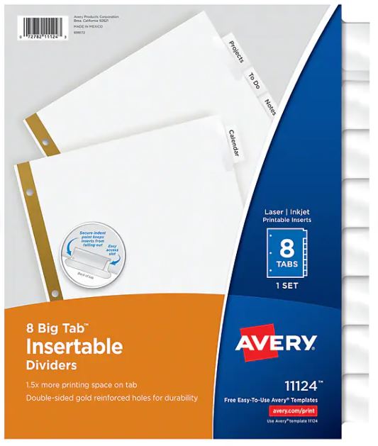 Dividers, 8 Tab, Clear Insertable