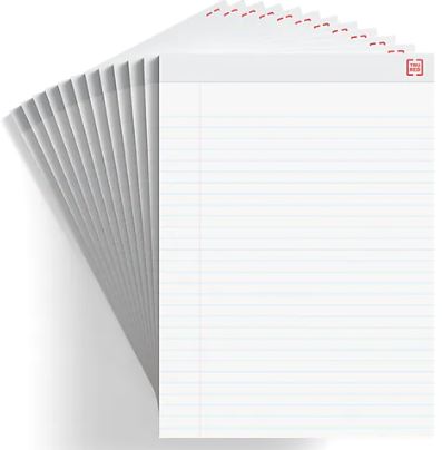Ruled Paper Pad, 8 1/2  X 11 - Package Of 12 Wide Ruled