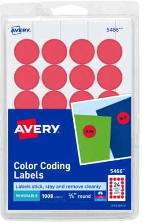 Label Dots, 3/4 Inch, Red