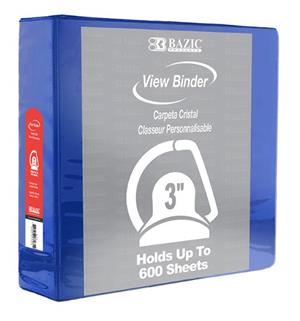 BINDER 3 INCH VIEW BAZIC- SPECIFY COLOR IN COMMENTS