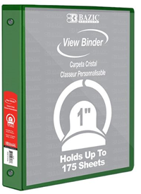 BINDER 1 INCH VIEW BAZIC ASSORTED COLORS- SPECIFY COLOR IN COMMENTS