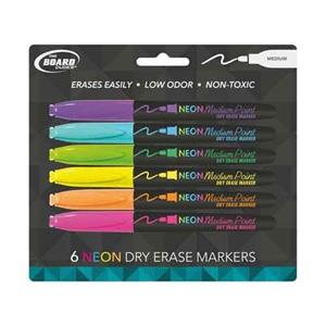 Marker Dry Erase Neon 6 Pk