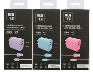 Charger Dual Wall And Cable Type C Asst
